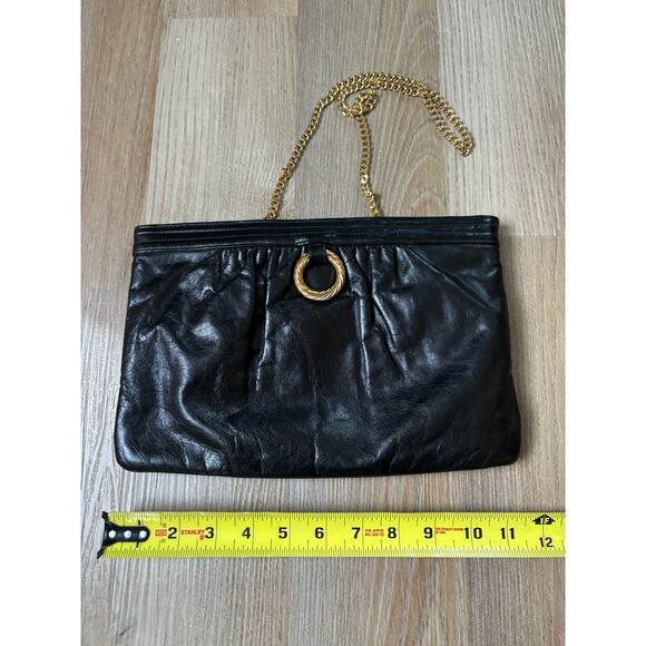 Morris Moskowitz Vintage Black Leather‎ Clutch with Gold Ring - Picture 6 of 6
